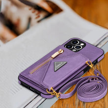 Lade das Bild in den Galerie-Viewer, Casekis Crossbody Strap Leather Magnetic Wallet Phone Case Purple
