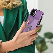 Lade das Bild in den Galerie-Viewer, Casekis Crossbody Strap Leather Magnetic Wallet Phone Case Purple