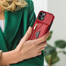 Load image into Gallery viewer, Casekis Crossbody Strap Leather Magnetic Wallet Phone Case Red