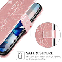 Lade das Bild in den Galerie-Viewer, Casekis Embossed Butterfly Wallet Phone Case Rose Gold