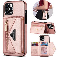 Lade das Bild in den Galerie-Viewer, Casekis Crossbody Strap Leather Magnetic Wallet Phone Case Rose Gold