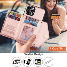 Lade das Bild in den Galerie-Viewer, Casekis Crossbody Strap Leather Magnetic Wallet Phone Case Rose Gold