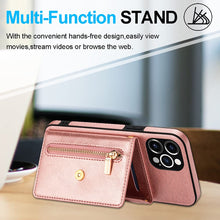 Lade das Bild in den Galerie-Viewer, Casekis Crossbody Strap Leather Magnetic Wallet Phone Case Rose Gold