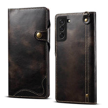 Lade das Bild in den Galerie-Viewer, Genuine Cowhide Leather Button Flip Phone Case For Samsung Galaxy S21 5G - Casekis