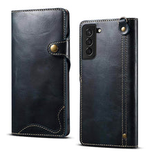 Lade das Bild in den Galerie-Viewer, Genuine Cowhide Leather Button Flip Phone Case For Samsung Galaxy S21 5G - Casekis