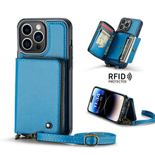 Lade das Bild in den Galerie-Viewer, Casekis Zipper Crossbody Wallet RFID Phone Case Blue