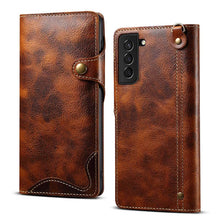 Lade das Bild in den Galerie-Viewer, Genuine Cowhide Leather Button Flip Phone Case For Samsung Galaxy S21 5G - Casekis