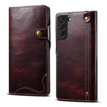 Lade das Bild in den Galerie-Viewer, Genuine Cowhide Leather Button Flip Phone Case For Samsung Galaxy S21 5G - Casekis