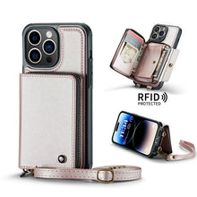 Load image into Gallery viewer, Casekis Zipper Crossbody Wallet RFID Phone Case Rose Gold