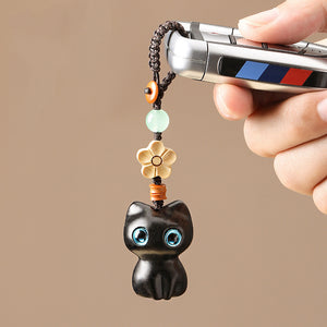 Casekis Sandalwood Cat Mobile Strap Keychain