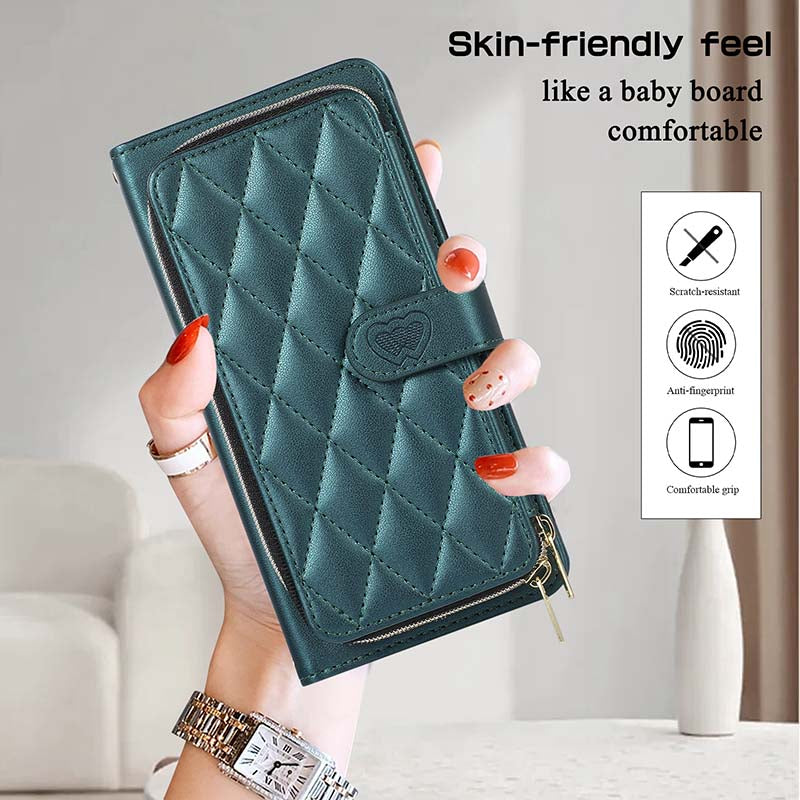 Casekis Fashion 10-card Leather Crossbody Phone Case Dark Green