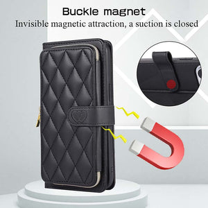 Casekis Fashion 10-card Leather Crossbody Phone Case Black