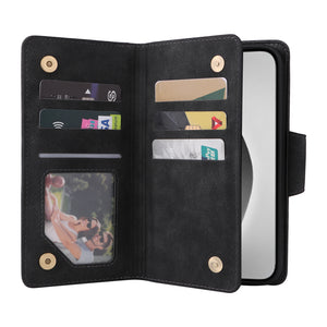 Casekis Studded Zip Leather Wallet Wristlet Phone Case Black