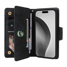 Load image into Gallery viewer, Casekis Studded Zip Leather Wallet Wristlet Phone Case Black
