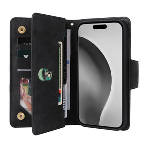 Casekis Studded Zip Leather Wallet Wristlet Phone Case Black