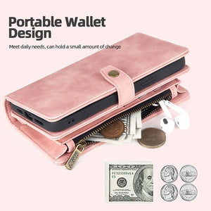 Casekis Zipper 11 Card Slots Wallet Phone Case Pink