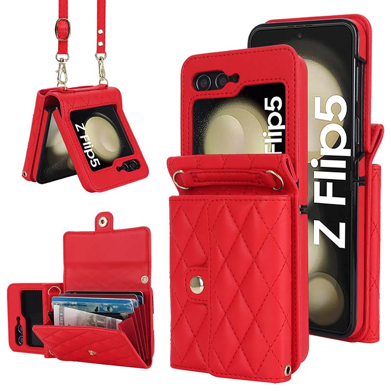 Casekis Crossbody Cardholder Phone Case For Galaxy Z Flip 5 Red