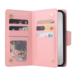 Casekis Studded Zip Leather Wallet Wristlet Phone Case Rose Gold