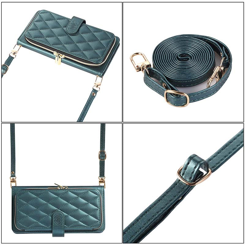 Casekis Fashion 10-card Leather Crossbody Phone Case Dark Green