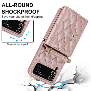 Casekis Crossbody Cardholder Phone Case For Galaxy Z Flip 3 Rose Gold