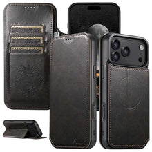 Lade das Bild in den Galerie-Viewer, Casekis Leather Wallet MagSafe Phone Case Black
