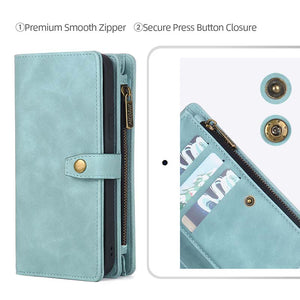 Casekis Zipper 11 Card Slots Wallet Phone Case Blue