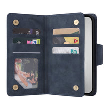 Load image into Gallery viewer, Casekis Studded Zip Leather Wallet Wristlet Phone Case Blue
