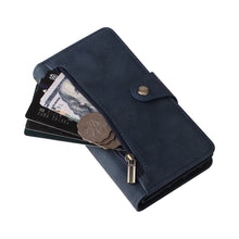 Load image into Gallery viewer, Casekis Studded Zip Leather Wallet Wristlet Phone Case Blue
