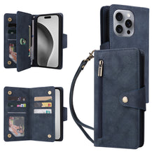 Load image into Gallery viewer, Casekis Studded Zip Leather Wallet Wristlet Phone Case Blue
