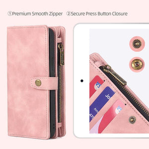 Casekis Zipper 11 Card Slots Wallet Phone Case Pink