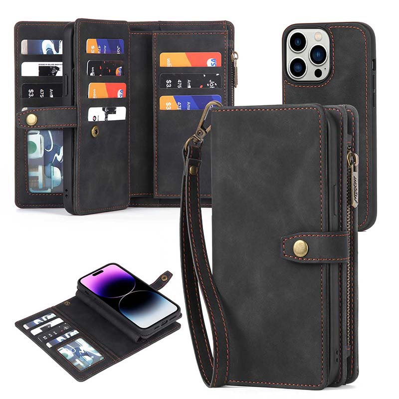 Casekis Zipper 11 Card Slots Wallet Phone Case Black
