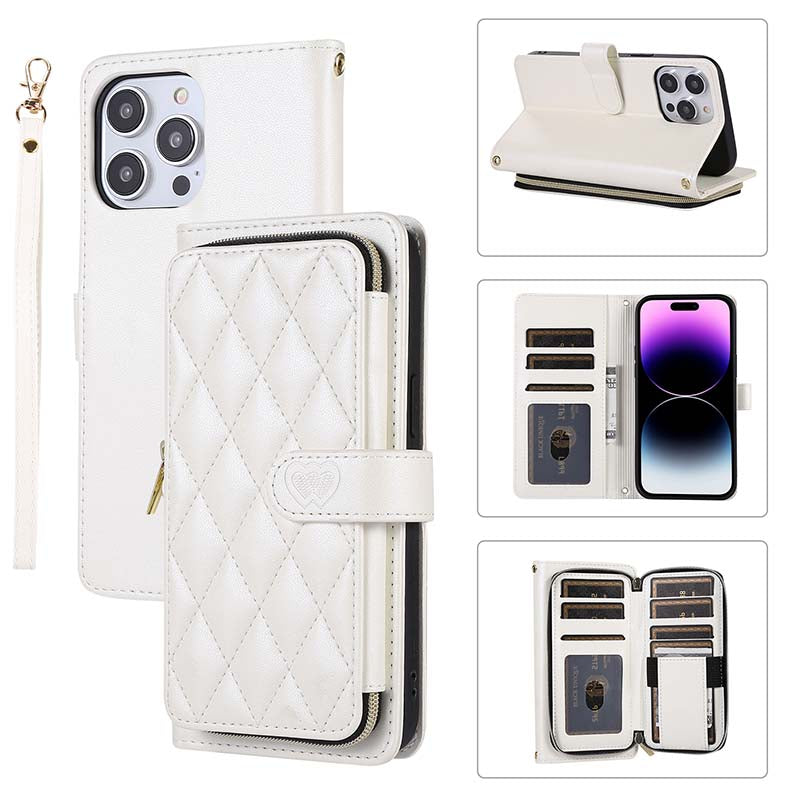 Casekis Fashion 10-card Leather Crossbody Phone Case White