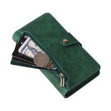 Load image into Gallery viewer, Casekis Studded Zip Leather Wallet Wristlet Phone Case Green
