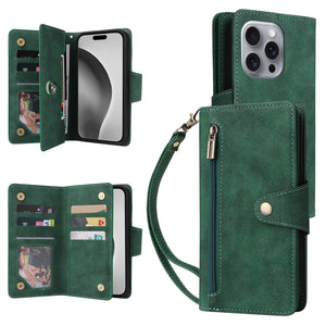 Casekis Studded Zip Leather Wallet Wristlet Phone Case Green