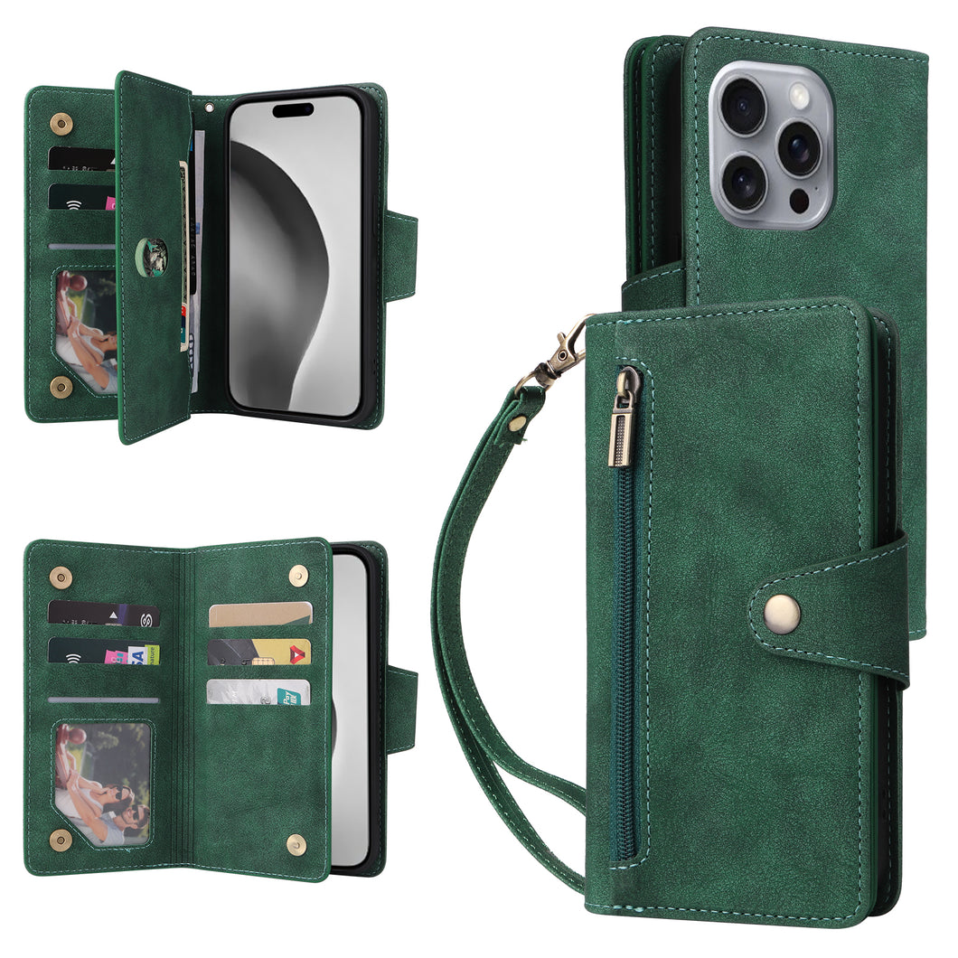Casekis Studded Zip Leather Wallet Wristlet Phone Case Green