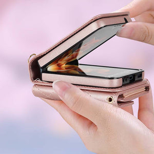 Casekis Crossbody Cardholder Phone Case For Galaxy Z Flip 3 Rose Gold