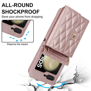 Casekis Crossbody Cardholder Phone Case For Galaxy Z Flip 5 Rose Gold