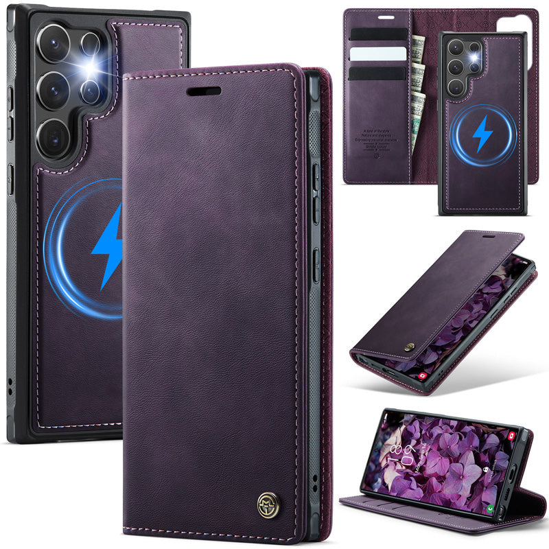 Casekis Leather Magnetic Flip Detachable Wallet Phone Case Purple