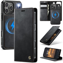Load image into Gallery viewer, Casekis Leather Magnetic Flip Detachable Wallet Phone Case Black
