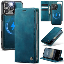 Load image into Gallery viewer, Casekis Leather Magnetic Flip Detachable Wallet Phone Case Blue Green
