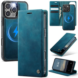 Casekis Leather Magnetic Flip Detachable Wallet Phone Case Blue Green
