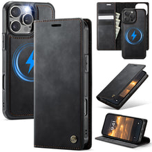 Load image into Gallery viewer, Casekis Leather Magnetic Flip Detachable Wallet Phone Case Black
