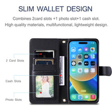 Lade das Bild in den Galerie-Viewer, Casekis 3 Card Leather Crossbody Wallet Phone Case Black
