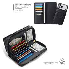 Lade das Bild in den Galerie-Viewer, CASEKIS 2-in-1 Magnetic Detachable Wallet Case with RFID Blocking, 16 Card Slots &amp; Zipper Pocket Black
