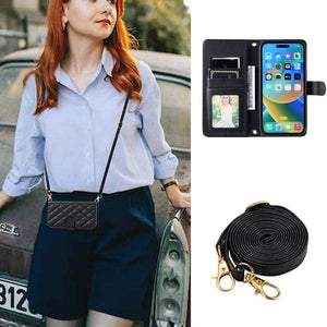 Casekis 3 Card Leather Crossbody Wallet Phone Case Black