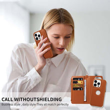 Load image into Gallery viewer, Casekis Cardholder Case with Wrist Strap,Compatible with MagSafe,Zipper Pocket,Brown
