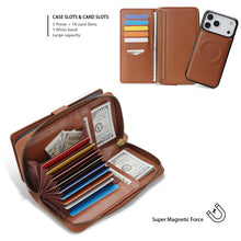 Lade das Bild in den Galerie-Viewer, CASEKIS 2-in-1 Magnetic Detachable Wallet Case with RFID Blocking, 16 Card Slots &amp; Zipper Pocket Brown
