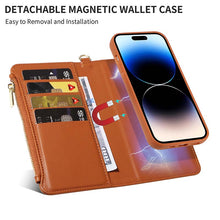 Load image into Gallery viewer, Casekis Cardholder Case with Wrist Strap,Compatible with MagSafe,Zipper Pocket,Brown
