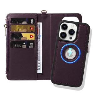Casekis Cardholder Case with Wrist Strap,Compatible with MagSafe,Zipper Pocket,Dark Purple