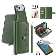 Load image into Gallery viewer, CASEKIS 2-in-1 Magnetic Detachable Wallet Case with RFID Blocking, 16 Card Slots &amp; Zipper Pocket Green
